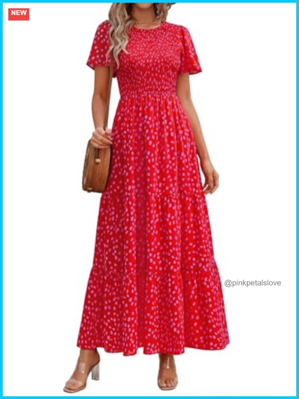 Flutter Sleeve Smocked Tiered Maxi Dress Casual